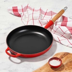 Le Creuset Cherry Red Skillet with Wooden Handle